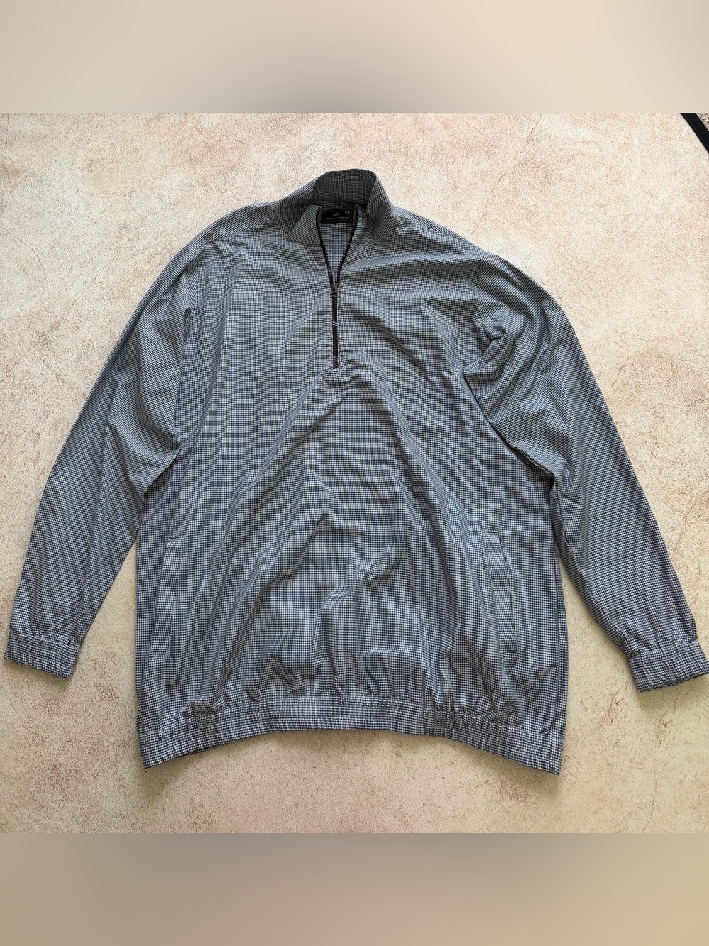 Men's Black and White Houndstooth Quarter-Zip Windbreaker Jacket